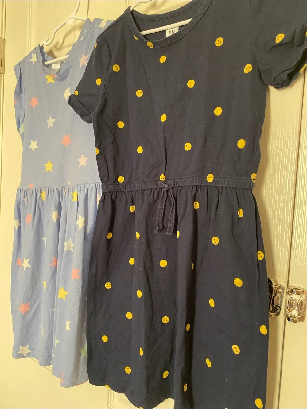 GAP Girls' Light Blue Star Print Dress & Navy Yellow Dot Dress Size MEDIUM
